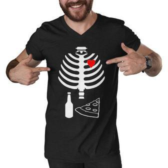 Skeleton Pizza Beer Rib Cage Men V-Neck Tshirt - Monsterry DE