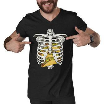 Skeleton Rib Cage Filled With Tacos Tshirt Men V-Neck Tshirt - Monsterry DE