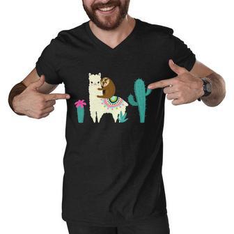 Sloth Riding Llama Funny Cactus Tshirt Men V-Neck Tshirt - Monsterry UK