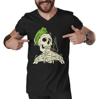 Smoking Skeleton Joint Weed Pot Cannabis Halloween Men V-Neck Tshirt - Thegiftio UK