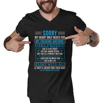 Sorry My Heart Only Beats For My Freaking Awesome Girlfriend Gift Men V-Neck Tshirt - Monsterry