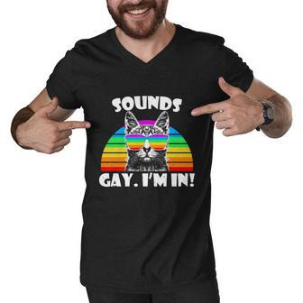 Sounds Gay Im In Rainbow Cat Pride Retro Cat Gay Funny Gift Men V-Neck Tshirt - Monsterry DE