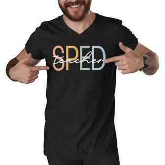 Special Education Teacher Sped Boho Rainbow Retro Men V-Neck Tshirt - Seseable
