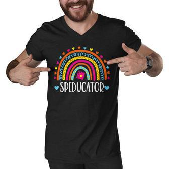 Speducator Rainbow Heart Special Education Teacher Sped Ed Men V-Neck Tshirt - Seseable