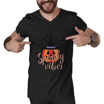 Spooky Vibes Pumpkin Halloween Quote V2 Men V-Neck Tshirt - Monsterry AU