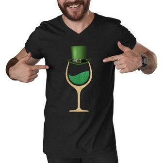 St Patricks Day Wine Glass Tshirt Men V-Neck Tshirt - Monsterry CA