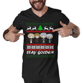 Stay Golden Ugly Christmas Men V-Neck Tshirt - Monsterry UK