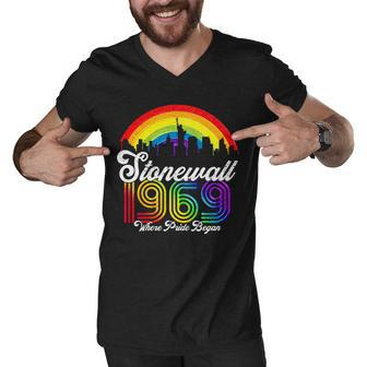 Stonewall 1969 Where Pride Began Lgbt Rainbow Men V-Neck Tshirt - Monsterry