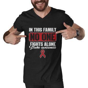 Stroke Awareness Month Family Support No One Fights Alone Gift Men V-Neck Tshirt - Monsterry UK