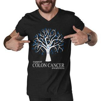Support Colon Cancer Awareness Ribbon Tree V2 Men V-Neck Tshirt - Monsterry