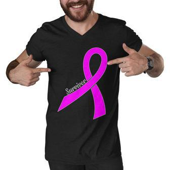 Survivor Breast Cancer Ribbon Tshirt Men V-Neck Tshirt - Monsterry