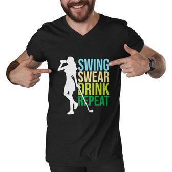 Swing Swear Drink Repeat Love Golf Funny Men V-Neck Tshirt - Monsterry UK