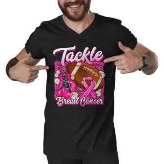 Tackle Breast Cancer Support Squad Football Breast Cancer Men V-Neck Tshirt - Thegiftio UK