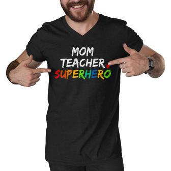 Teacher Mom Superhero Men V-Neck Tshirt - Seseable