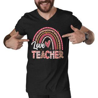 Teacher With Funny Leopard Rainbow Teachers Day Men V-Neck Tshirt - Seseable