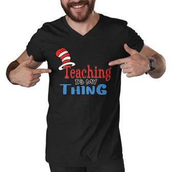 Teaching Is My Things Dr Teacher Red And White Stripe Hat Men V-Neck Tshirt - Seseable