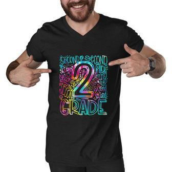 Team Second Grade Tie Dye 2Nd Grade Typography Teacher Men V-Neck Tshirt - Monsterry