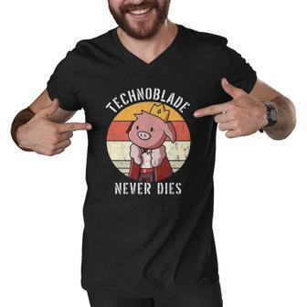 Technoblade Pig Rip Technoblade Agro Technoblade Never Dies Gift Men V-Neck Tshirt | Mazezy