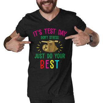Test Day Sloth Funny School Professor Teacher Testing Squad Men V-Neck Tshirt - Seseable