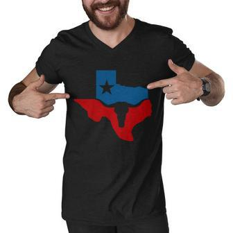 Texas Flag Longhorn Logo Men V-Neck Tshirt - Monsterry