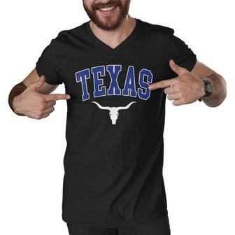 Texas Usa Longhorn America College Font Men V-Neck Tshirt - Thegiftio UK