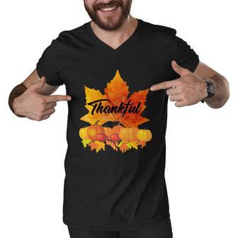 Thankful Autumn Leaves Thanksgiving Fall Tshirt Men V-Neck Tshirt - Monsterry