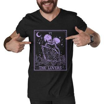 The Lovers Skeleton Tarot Card Vi Vintage Halloween Men V-Neck Tshirt - Monsterry