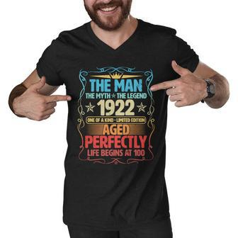 The Man Myth Legend 1922 Aged Perfectly 100Th Birthday Men V-Neck Tshirt - Monsterry