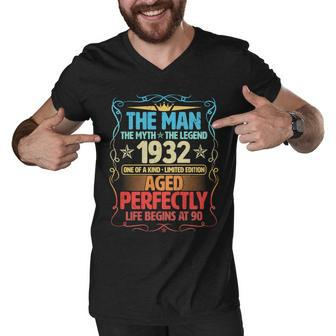 The Man Myth Legend 1932 Aged Perfectly 90Th Birthday Men V-Neck Tshirt - Monsterry