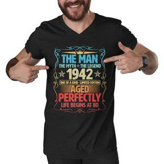 The Man Myth Legend 1942 Aged Perfectly 80Th Birthday Men V-Neck Tshirt - Monsterry CA