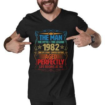 The Man Myth Legend 1982 Aged Perfectly 40Th Birthday Tshirt Men V-Neck Tshirt - Monsterry
