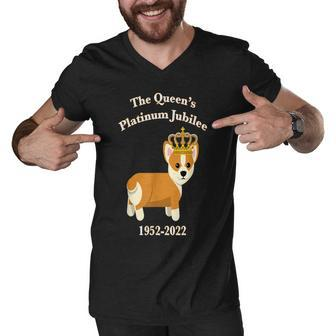 The Queen Platinum Jubilee Corgi With Crown Dog Lover Pet Men V-Neck Tshirt - Thegiftio UK