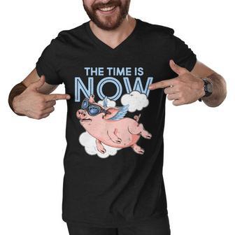 The Time Is Now Flying Pig Tshirt Men V-Neck Tshirt - Monsterry AU