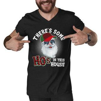 Theres Some Hos In This House Plaid Santa T-Shirt Graphic Design Printed Casual Daily Basic Men V-Neck Tshirt - Thegiftio UK