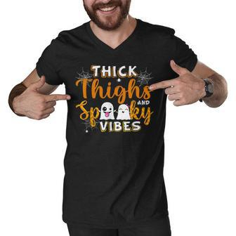 Thick Thighs And Spooky Vibes Ghost Boo Girls Boys Halloween Men V-Neck Tshirt - Seseable