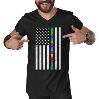 Thin Puzzle Line Autism Flag Men V-Neck Tshirt - Monsterry