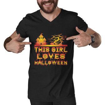 This Girl Loves Halloween Funny Hallloween Quote Men V-Neck Tshirt - Monsterry UK