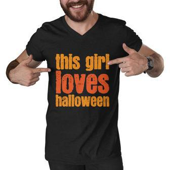 This Girl Loves Halloween Funny Halloween Quote Men V-Neck Tshirt - Monsterry UK