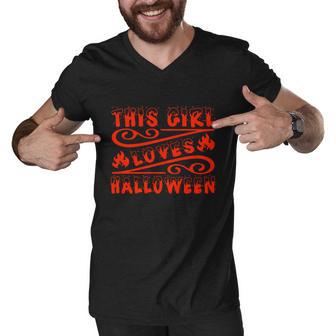 This Girl Loves Halloween Funny Halloween Quote Men V-Neck Tshirt - Monsterry UK