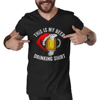 This Is My Beer Drinking Shirt Beer Xmas Santa Hat Men V-Neck Tshirt - Thegiftio UK
