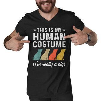 This Is My Human Costume Im Really A Pig Retro Halloween Men V-Neck Tshirt - Thegiftio UK
