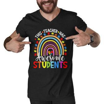 This Teacher Has Awesome Students Rainbow Autism Awareness Men V-Neck Tshirt - Seseable