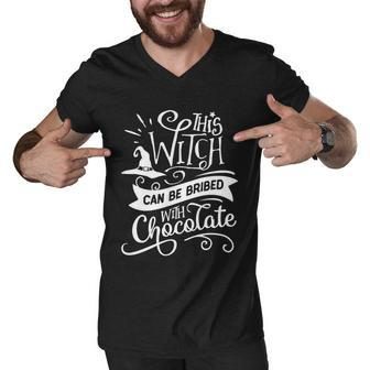 This Witch Can Be Bribed With Chococate Halloween Quote Men V-Neck Tshirt - Monsterry CA