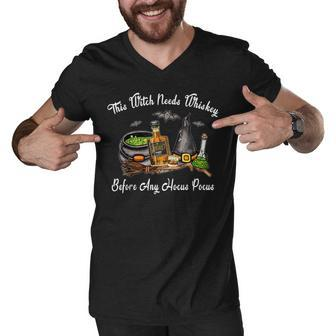 This Witch Needs Whisky Before Any Hocus Halloween Pocus Men V-Neck Tshirt - Seseable