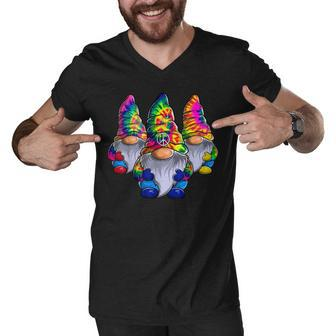 Three Hippie Gnomes Peace Gnome Funny Retro Tie Diy Design Men V-Neck Tshirt - Thegiftio UK