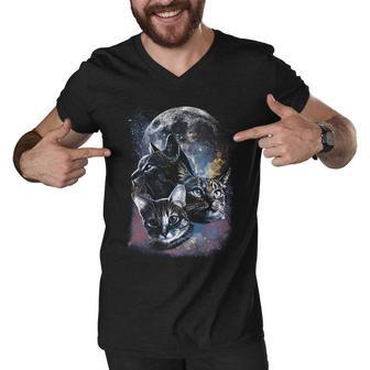 Three Moon Space Cats T-Shirt Graphic Design Printed Casual Daily Basic Men V-Neck Tshirt
