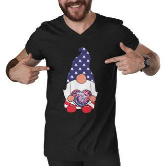 Tie Dye Gnome Usa Flag Star Graphic 4Th Of July Plus Size Shirt Men V-Neck Tshirt - Monsterry