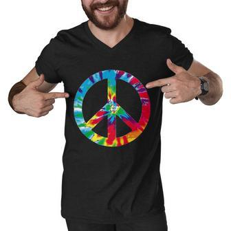 Tie Dye World Peace Sign Tshirt Men V-Neck Tshirt - Monsterry