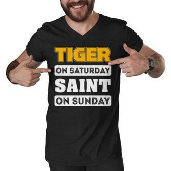 Tiger Saturday Saint Sunday Louisiana Football T S Men V-Neck Tshirt - Thegiftio UK