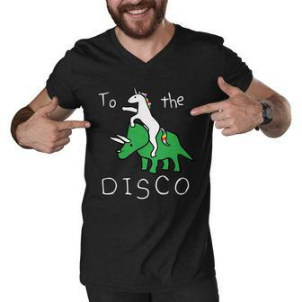 To The Disco Magical Unicorn Dinosaur Retro 80S Party Men V-Neck Tshirt - Monsterry DE